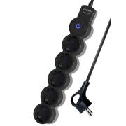 Удлинитель 5х3м с заземл. 10А IP20 2200Вт 220В защ. шторки ПВС 3х1 с выкл. черн. КОСМОС YKsm3m-5g-Z-V10A-B