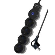 Удлинитель 4х5м с заземл. 10А IP20 2200Вт 220В защ. шторки ПВС 3х1 с выкл. черн. КОСМОС YKsm5m-4g-Z-V10A-B